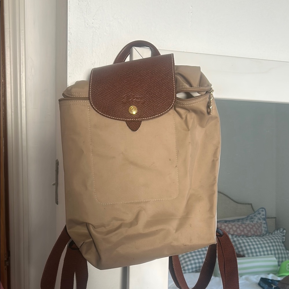 Classic Tan Backpack with Brown Accents